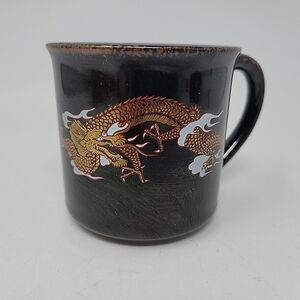 Vintage Otagiri Dragon Coffee Tea Mug Black Gold Hand Made In Japan 10oz